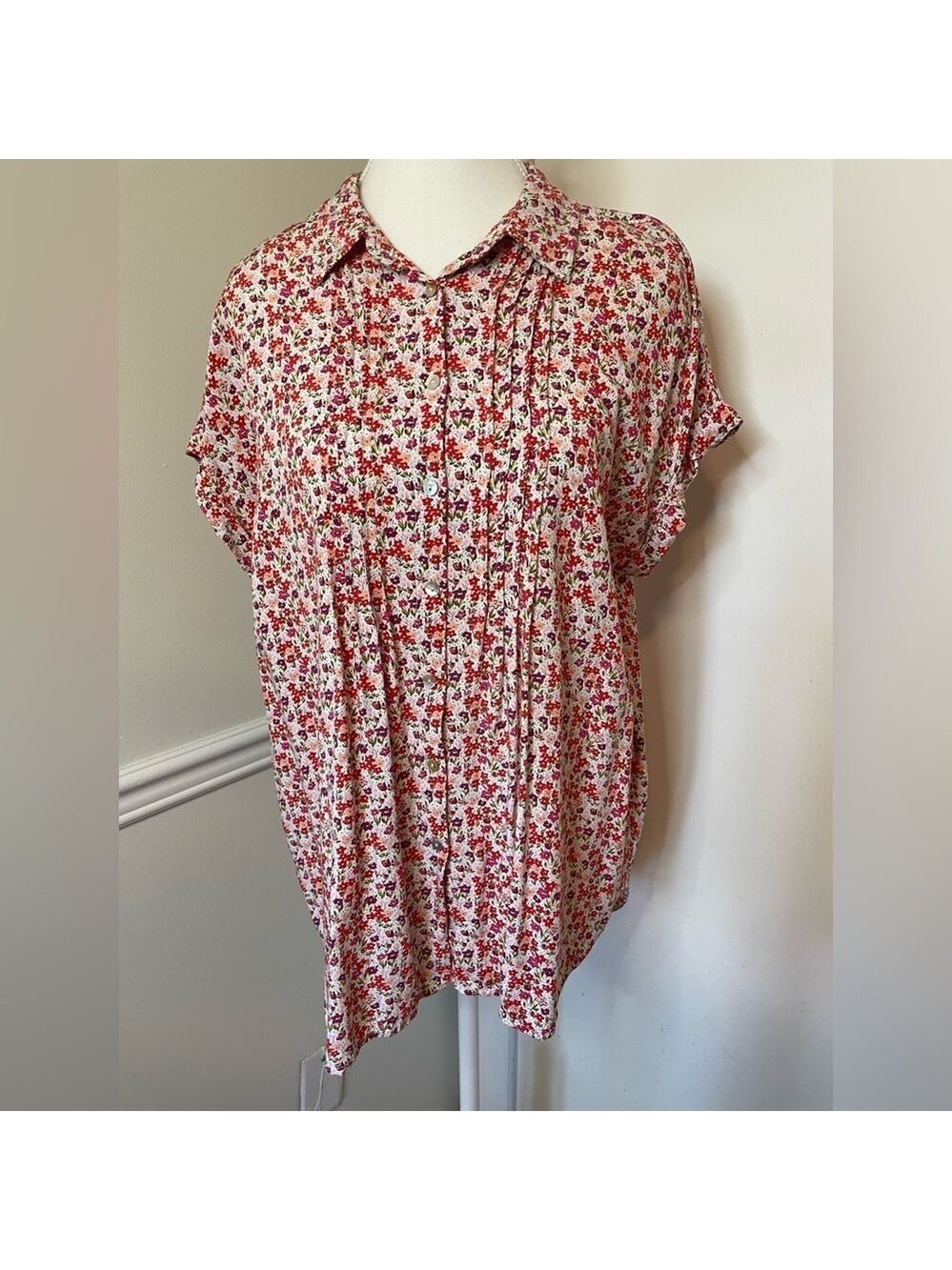Jane And Delancey Pintuck Floral Blouse XL